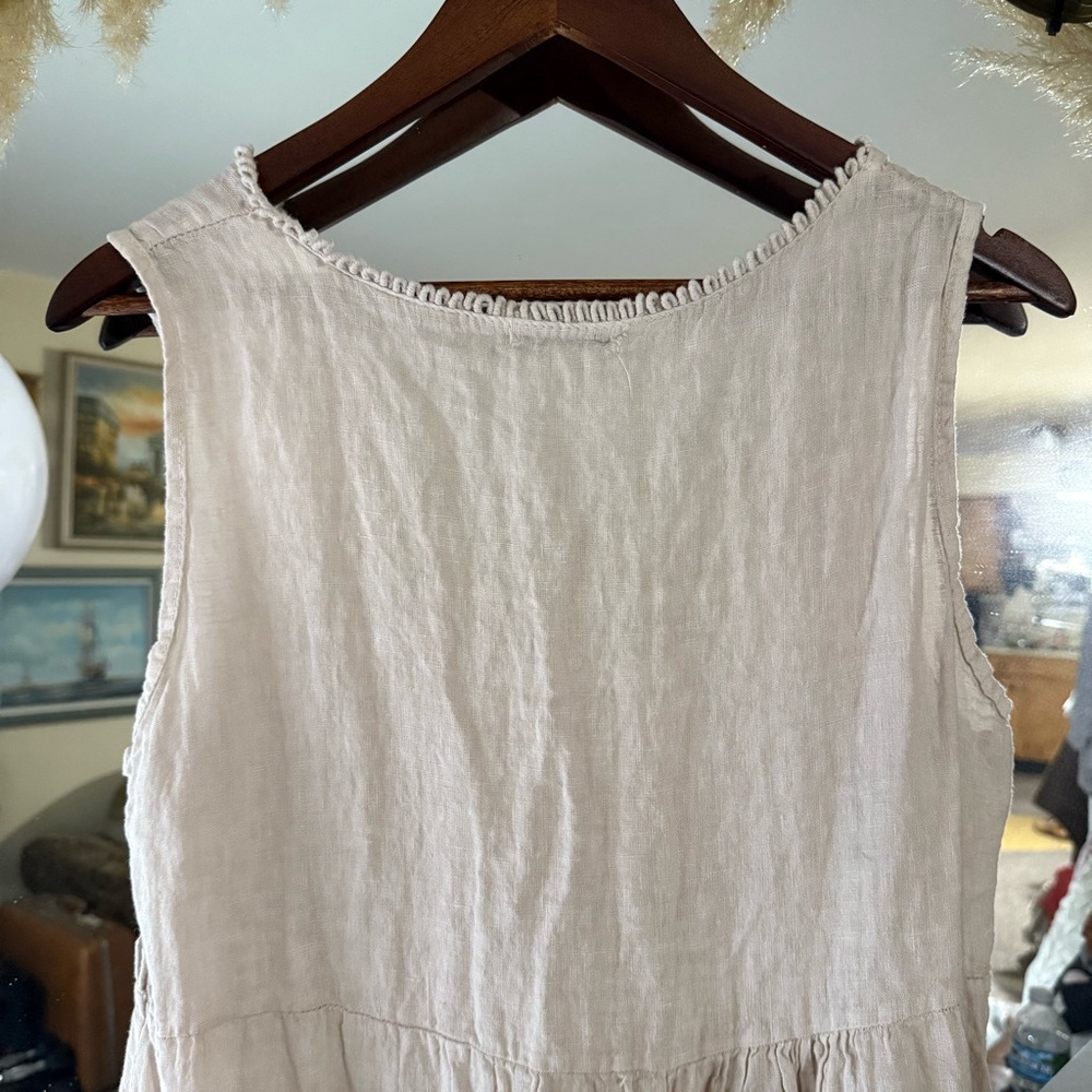 Valentina Naldi 100% Linen Beige Tiered Sleeveless Dress Made in Italy - Picture 11 of 13